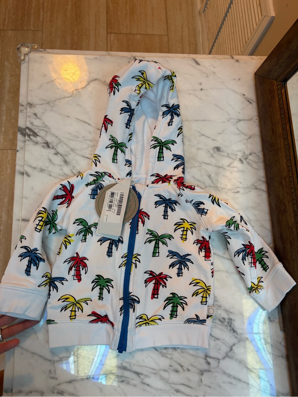 Stella McCartney Kids White Zip Hoodie with Red, Green, Blue, Yellow Palm Trees